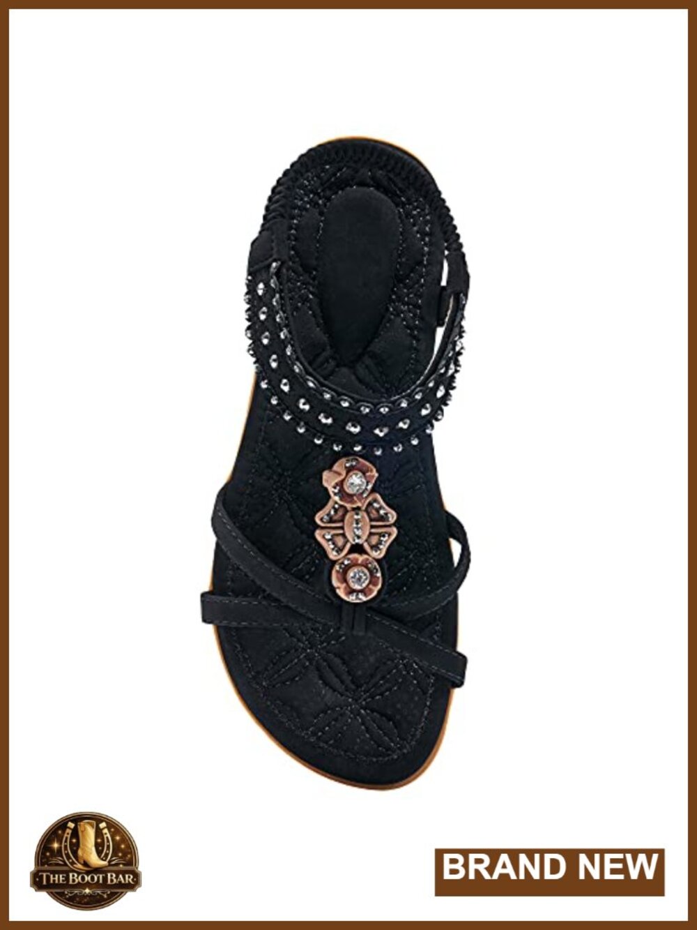 Jeweled Bohemian Flat Sandals Memory Foam Elastic Ankle Strap Slip On